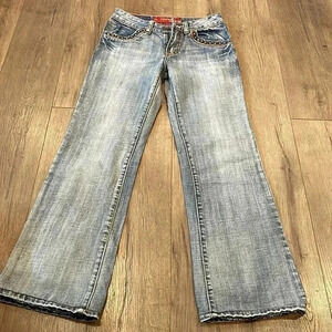 [Tag34/W26Ins27”]Vintage JC Boy Low Rise Straight Flared Leg Jeans-Stud pockets